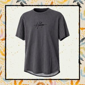 Hollister Gray Pinstripe Curved Hem Men’s Tee XL | Embroidered Logo T-Shirt
